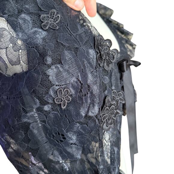 For Love & Lemons Black Floral Lace Puff Sleeve Crop Top Size Small - Picture 5 of 10